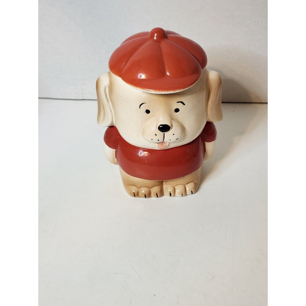 Vintage Ceramic Dog Cookie Jar Canister Storage Container, Pet Puppy Snack Rare